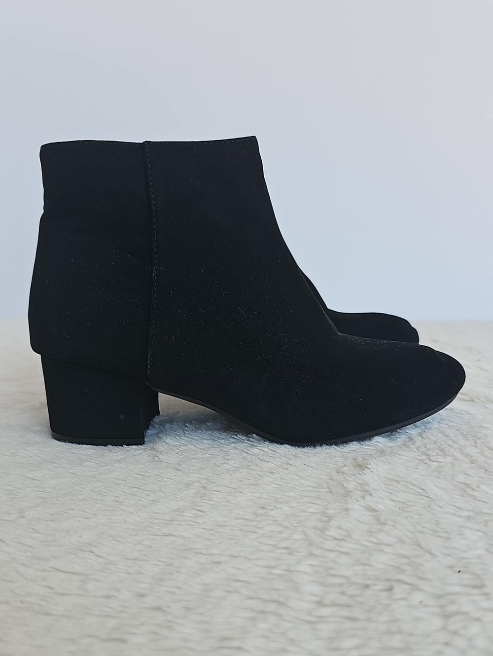 Black Faux Suede Low Block Heel Ankle Boots Size 2